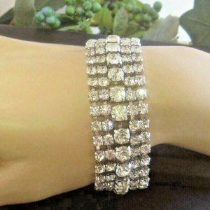 Vintage  Wide Rhinestone Bracelet w/ chain